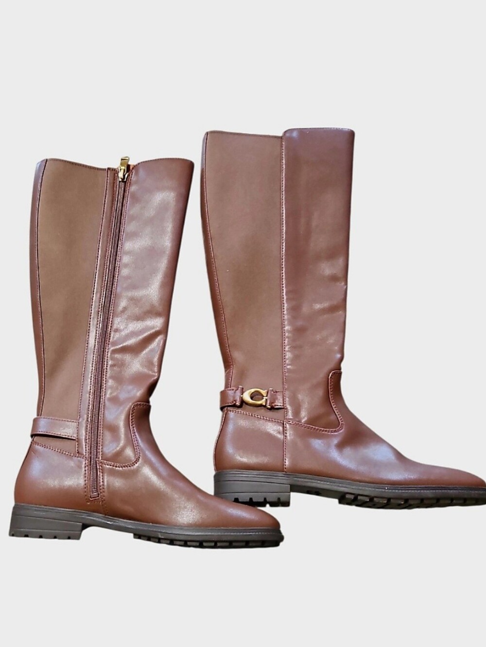 COACH Faith Brown Leather Knee High Lug Sole Riding Boots Size 9 - Picture 14 of 14